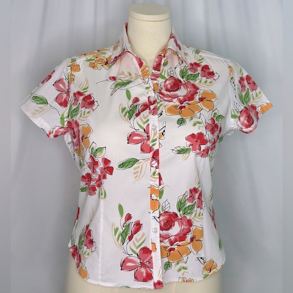 Karen Scott White Pink Short Sleeve Button Down Shirt (831) - Picture 1 of 10